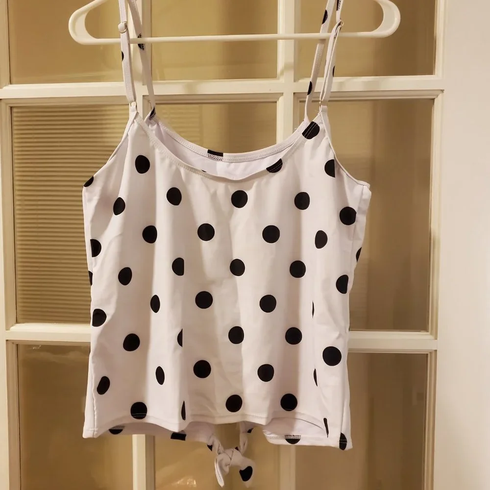 SWIM IN AQUA, Polka Dot Tankini w/ Black Bottom set, size L(12/14) - Picture 3 of 8